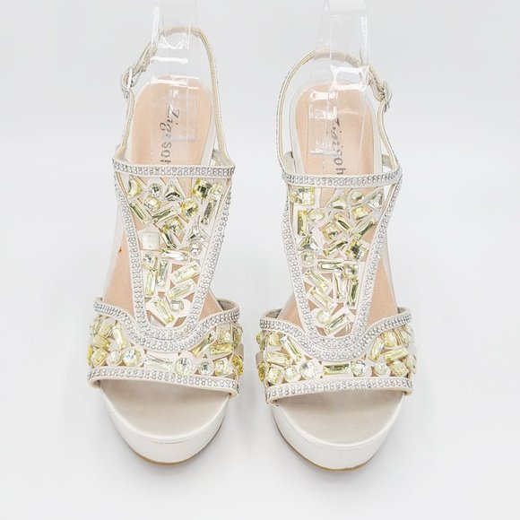 Zigi Soho Sandals SUNELLE Silver Satin Crystal Rhinestone Jeweled Heels Size 10 - Picture 3 of 7